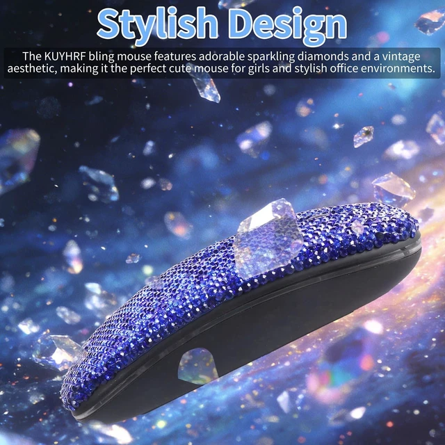Alt view image 7 of 10 - KUYHRF Cute Bling Wireless Bluetooth Mouse - Rechargeable Slim Mouse with LED Lights for Office and Home Use, Perfect for Girls and Professionals (Blue)
