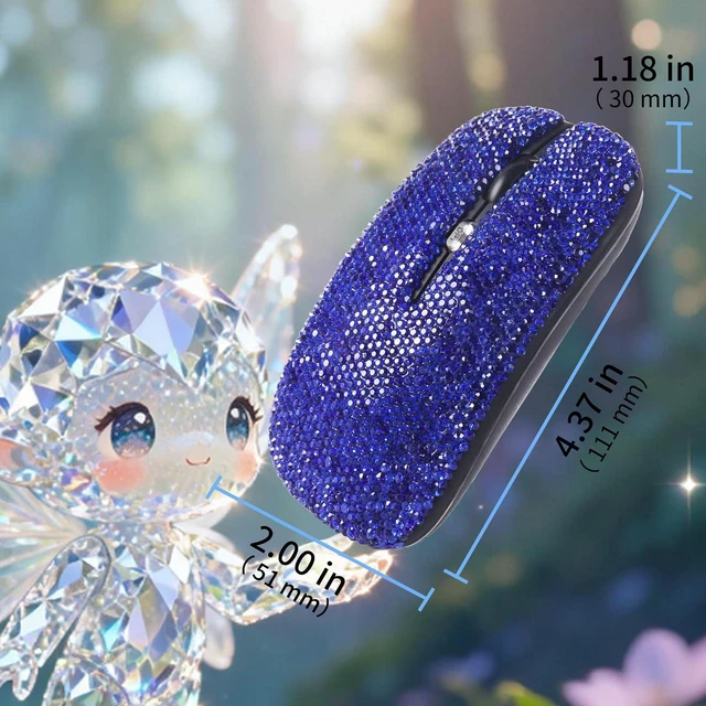 Alt view image 10 of 10 - KUYHRF Cute Bling Wireless Bluetooth Mouse - Rechargeable Slim Mouse with LED Lights for Office and Home Use, Perfect for Girls and Professionals (Blue)