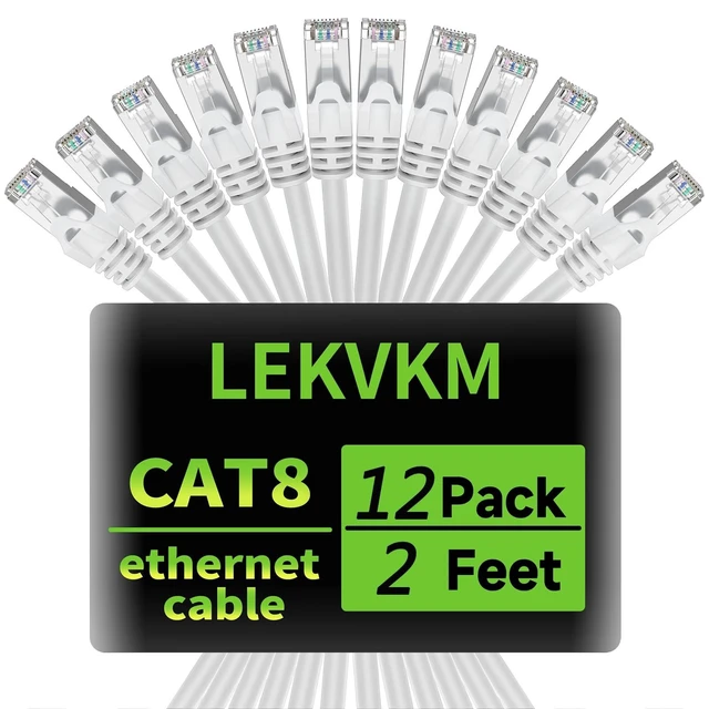 Alt view image 6 of 10 - LEKVKM Cat8 Ethernet Cable 2 ft, 12-Pack S/FTP Shielded LAN Network Cord, 40Gbps 2000MHz Heavy Duty High Speed, Ideal for Server Rooms, Routers, Switches White