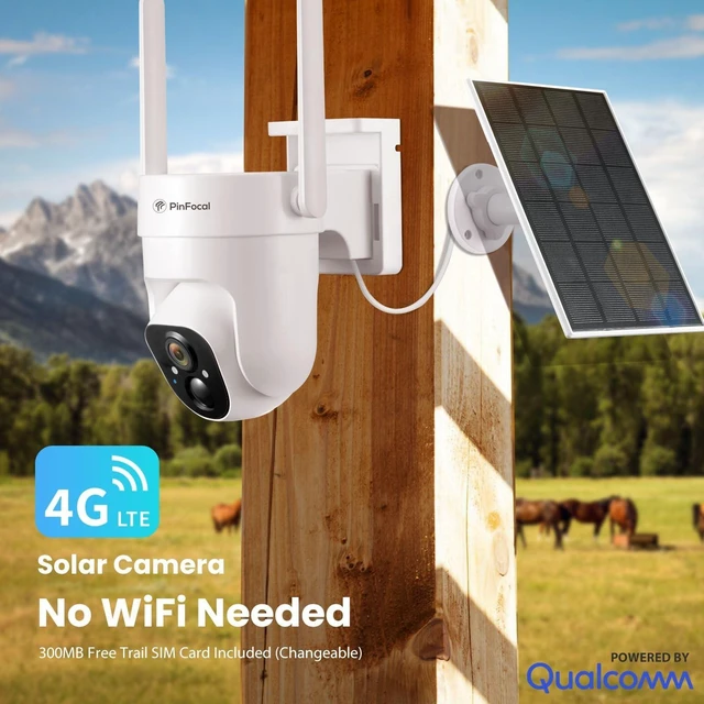 Alt view image 8 of 10 - PinFocal 4G LTE Cellular Security Camera Wireless Outdoor, No WiFi Needed, 2K Color Night Vision, 360 View Pan/Tilt, 2 Way Talk, PIR Motion Sensor, Built-in SIM Card (Support Verizon/AT&T/T-Mobile)