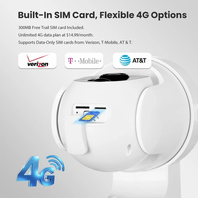 Alt view image 10 of 10 - PinFocal 4G LTE Cellular Security Camera Wireless Outdoor, No WiFi Needed, 2K Color Night Vision, 360 View Pan/Tilt, 2 Way Talk, PIR Motion Sensor, Built-in SIM Card (Support Verizon/AT&T/T-Mobile)