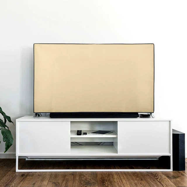 Alt view image 7 of 10 - kwmobile Indoor 65" TV Cover Television Dust Cover Screen Protector TV Screen Dust Protection Synthetic Fabric Beige