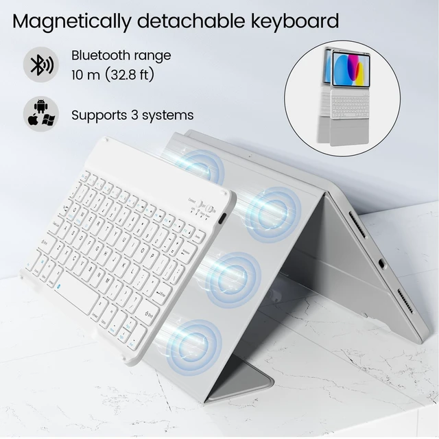 Alt view image 10 of 10 - ZOPSGYU Case with Keyboard for iPad 11th/10th Genration with Pencil Holder, Magnetically Detachable Wireless Bluetooth Keyboard Cover for or iPad 11 inch A16 2025 10th Gen 10.9 Inch 2022, Gray