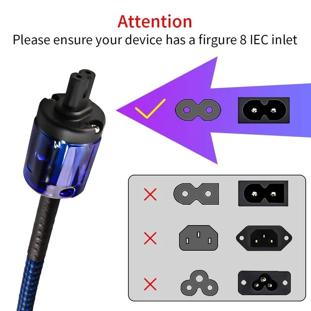 Alt view image 7 of 10 - Tertullus HiFi Audiophile Power Cord HiFi Audio AC Power Cable Power Cord US Plug (Figure 8 Female, 1.5M/4.92FT)