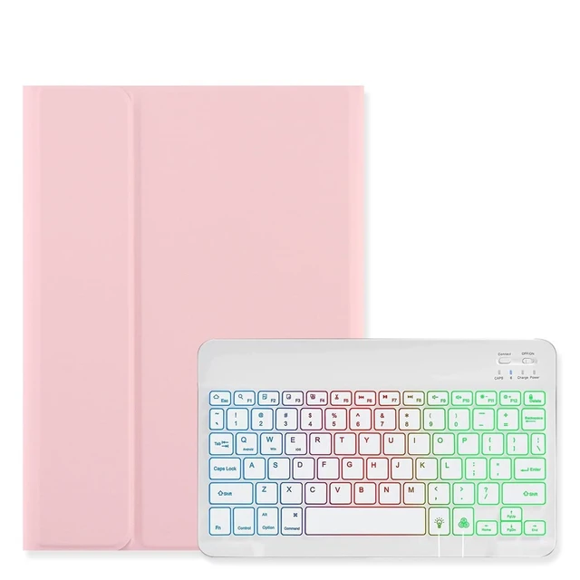 Alt view image 6 of 10 - Disonbeir Backlit Keyboard Case for iPad Pro 11 inch M5/M4(2025/2024) Case with 7-Color Rainbow Backlight Magnetic Detachable Rechargeable Keyboard Cute Candy Color,Pink+White