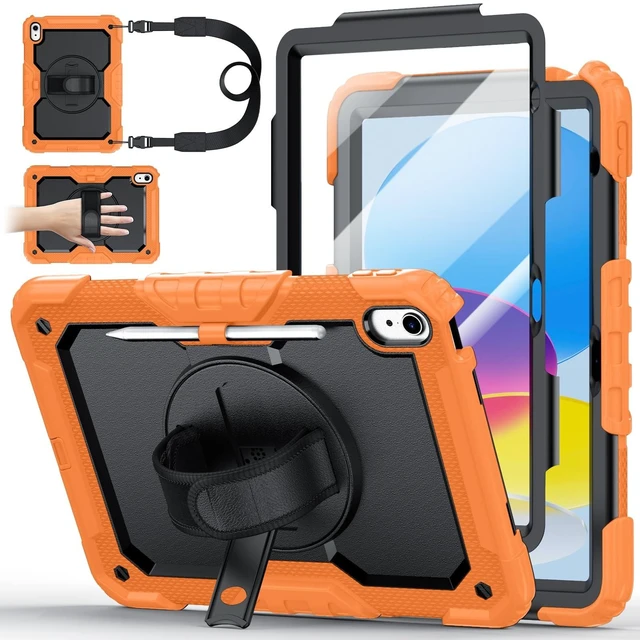 Alt view image 6 of 10 - Case for iPad (A16) 11th Generation 11 Inch (2025), Ubearkk for iPad 10th Generation 10.9 inch 2022 case with Screen Protector, 360 Degree Rotating Stand/Shoulder Strap/Pencil Holder, Orange