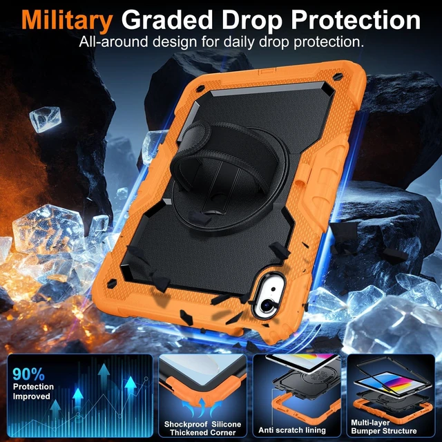 Alt view image 9 of 10 - Case for iPad (A16) 11th Generation 11 Inch (2025), Ubearkk for iPad 10th Generation 10.9 inch 2022 case with Screen Protector, 360 Degree Rotating Stand/Shoulder Strap/Pencil Holder, Orange
