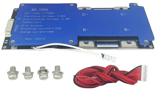 Alt view image 6 of 10 - 8S 100A DC24V BMS LiFePO4 Battery Balance Charge Board NTC Temperature Protection Equalizer