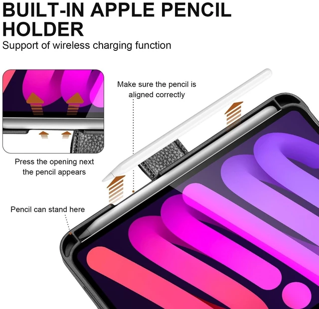 Alt view image 9 of 10 - Thryxop Genuine Leather Case for iPad mini 7th/6th Gen 8.3 Inch 2024/2021 ^^ with Pencil Holder and Adjustable Stand, Magnetic Closure, Auto Wake/Sleep Cover ^^ Black