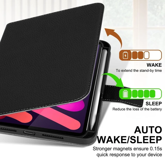 Alt view image 8 of 10 - Thryxop Genuine Leather Case for iPad mini 7th/6th Gen 8.3 Inch 2024/2021 ^^ with Pencil Holder and Adjustable Stand, Magnetic Closure, Auto Wake/Sleep Cover ^^ Black