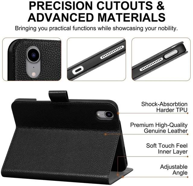 Alt view image 10 of 10 - Thryxop Genuine Leather Case for iPad mini 7th/6th Gen 8.3 Inch 2024/2021 ^^ with Pencil Holder and Adjustable Stand, Magnetic Closure, Auto Wake/Sleep Cover ^^ Black