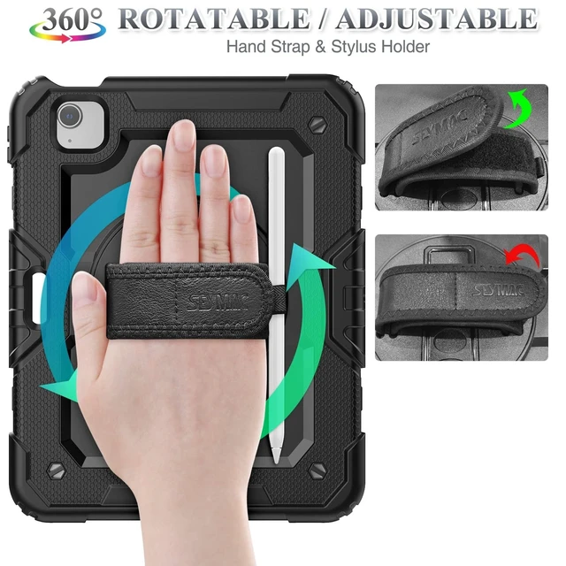 Alt view image 8 of 10 - SEYMAC stock Case for iPad Air 5th/4th Generation/Pro 11 (4th/3rd/2nd) with Screen Protector Pen Holder, 360 Rotate Hand Strap/Stand Case for iPad Air 5th/4th Gen 10.9''/ Pro 11'' (Black)