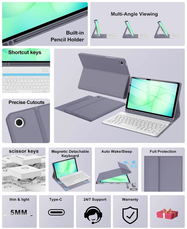 Alt view image 7 of 10 - Keyboard Case for Samsung Galaxy Tab A11+ Plus/A9+ Plus 11 inch, Magnetic Detachable Wireless USB-C Keyboard, Multi-Angle Slim Folio Cover with S Pen Holder for Tablet A9/A11 11'' (SM-X230/X236/X238)