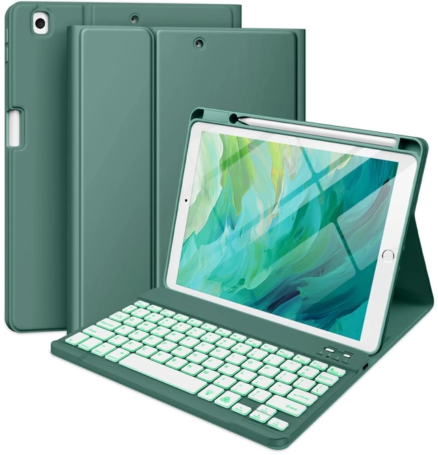 Alt view image 6 of 10 - Hamile for iPad 9th Generation Case with Keyboard 10.2 Inch - Backlit Wireless Detachable Folio Keyboard Cover with Pencil Holder for iPad 8th/7th Gen/iPad Pro 10.5"/iPad Air 3rd Gen (Midnight Green)