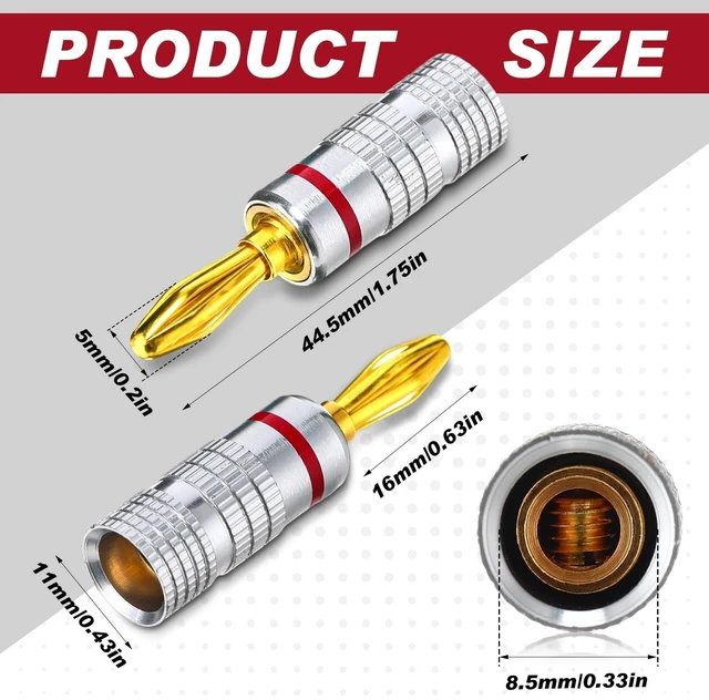 Alt view image 7 of 10 - Yaocom 24 Pairs/ 48 Pcs Banana Plugs 24k Gold Plated Dual Screw Type Speaker Cable Connector Terminal for Speaker Wire, Wall Plate, Home Theater, Audio/Video Receiver, Amplifiers and Sound Systems