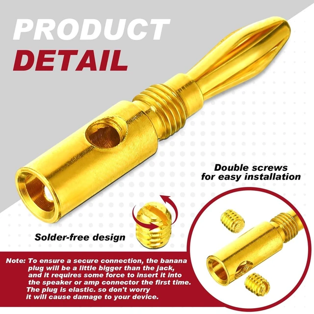 Alt view image 8 of 10 - Yaocom 24 Pairs/ 48 Pcs Banana Plugs 24k Gold Plated Dual Screw Type Speaker Cable Connector Terminal for Speaker Wire, Wall Plate, Home Theater, Audio/Video Receiver, Amplifiers and Sound Systems