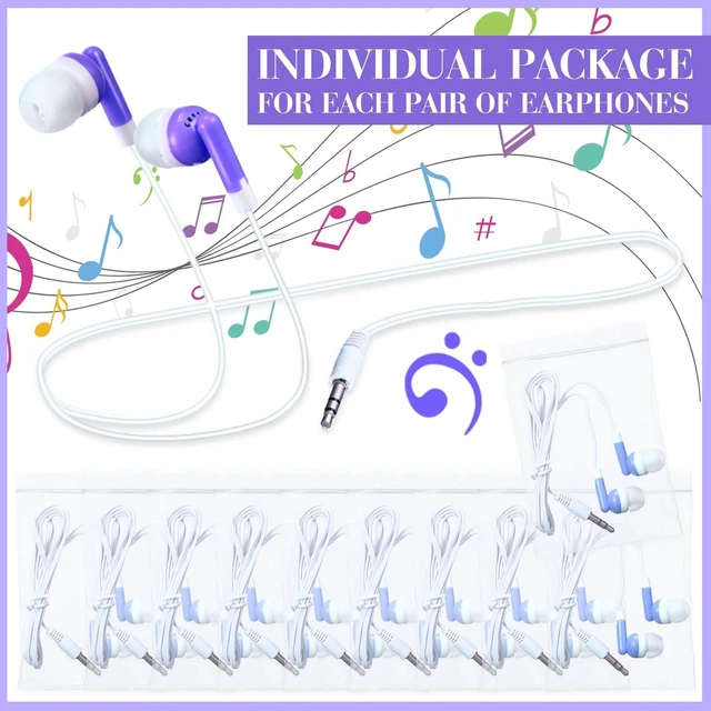 Alt view image 7 of 10 - Konohan 100 Pcs Bulk Earbuds with Wire Basic Headphones in Ear for Libraries Laptop, No Microphone 3.5 mm Jack Earbuds Dot Headphones, Individually Bagged (Purple)