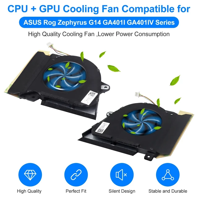 Alt view image 2 of 5 - 2Pack New Replacement Laptop CPU+GPU Cooling Fan for ASUS Rog Zephyrus G14 GA401 GA401I GA401IV GA401IU GA401IH GA401II DFSCK22105182H FMBB DFSCK22115181H FMBC 12V 1A Fan w/ 2 Repair Tools