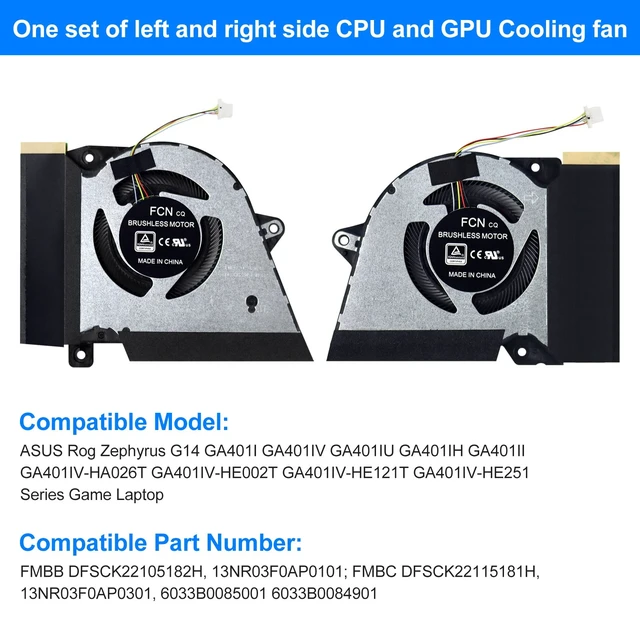 Alt view image 3 of 5 - 2Pack New Replacement Laptop CPU+GPU Cooling Fan for ASUS Rog Zephyrus G14 GA401 GA401I GA401IV GA401IU GA401IH GA401II DFSCK22105182H FMBB DFSCK22115181H FMBC 12V 1A Fan w/ 2 Repair Tools