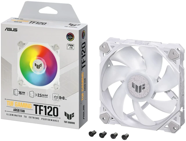 Main image of ASUS TUF Gaming TF120 ARGB Case Fan White Edition | 120mm PWM Case Fan, Advanced Fluid Dynamic Bearing (FDB), Double-Layer LED Array, Aura Sync, High Airflow