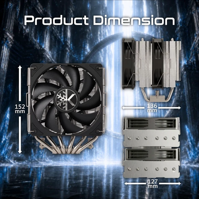 Alt view image 5 of 7 - KINGCOOL CRYO Titan SE 120mm Dual-Tower CPU Air Cooler 260W TDP PC Cooler | Compatible with AMD AM5/AM4 Intel LGA 1851/1700, 6 Copper Heat Pipes, 1800 RPM Speed, 2x120mm PWM Fans, Aluminum Fin Array