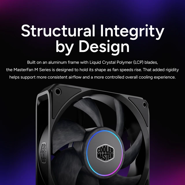 Alt view image 4 of 7 - Cooler Master MasterFan M120 Case Fan, High Static Pressure, LCP Blades | 120mm Fan Size, High Static Pressure, LCP Blades, Magnetic Dynamic Bearing, PWM Quiet Cooling, Aluminum Frame