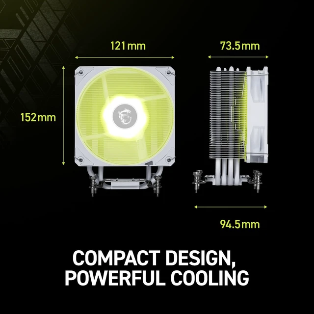 Alt view image 2 of 7 - MSI MAG COREFROZR AA13 White - ARGB CPU Air Cooler - LGA 1700/1851 / AM5/AM4 Compatible - 120mm ARGB PWM Fan - Direct Touch Heat-Pipes - Pre-Applied Thermal Paste - White