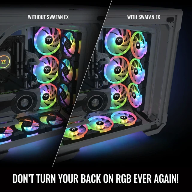 Alt view image 5 of 6 - Thermaltake SWAFAN EX 12 RGB PC Desktop Cooling Fan, 3 Pack, 500-2000 RPM, Magnetic Connection, Reversable Blades, Controller Included, CL-F143-PL12SW-A,Black, 120mm
