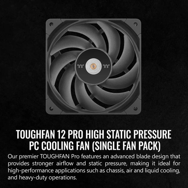 Alt view image 2 of 6 - Thermaltake TOUGHFAN 12 Pro High Static Pressure PC Cooling Fan, PWM Controlled 500~2000 RPM, Air Flow 70.8 CFM, Gen.2 Hydraulic Bearing 120mm Case/Radiator Fan (1 Pack) CL-F139-PL12BL-A Black