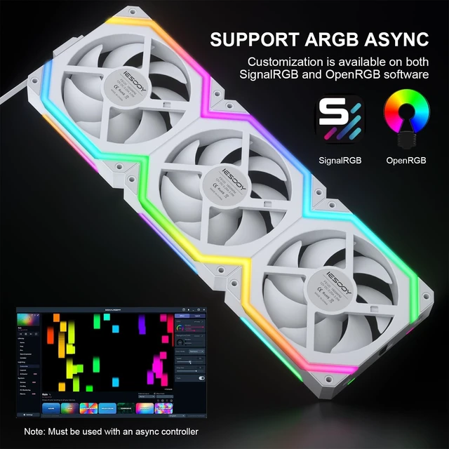 Alt view image 2 of 7 - Iesooy ARGB Cooling Fan, Modular Stackable Silent ARGB Fan, 5V 3-PIN Cable 1800RPM, Daisy Chain PWM RGB, 120mm PC Case Fan, ARGB Async/Sync for CPU Coolers White, Reverse, 3-Pack