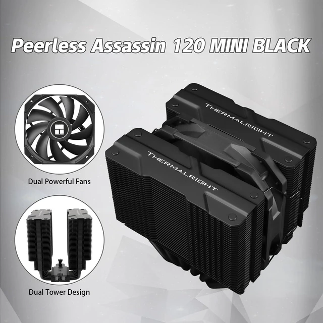 Alt view image 3 of 7 - Thermalrlght Peerless Assassin 120 MINI Black CPU Air Cooler, 6 Heat Pipes Dual Towers Cooler, with Dual TL-D12B PWM Fans, Desktop PC Cooler for Intel LGA 1851/1700/1150/1151/1200/2011,AMD:AM4/AM5