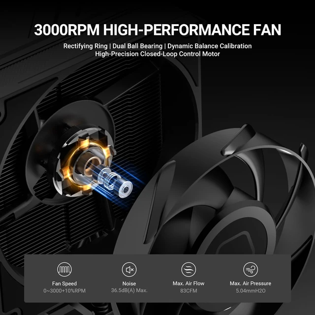 Alt view image 5 of 7 - IDCOOLING FROZN A510 Turbo CPU Air Cooler, Optimized for AM5/AM4, 240W TDP | Also Fits LGA1954/1851/1700/1200/115X, Five Ø6mm directtouch heatpipes, dualball bearing fan, max 3000RPM