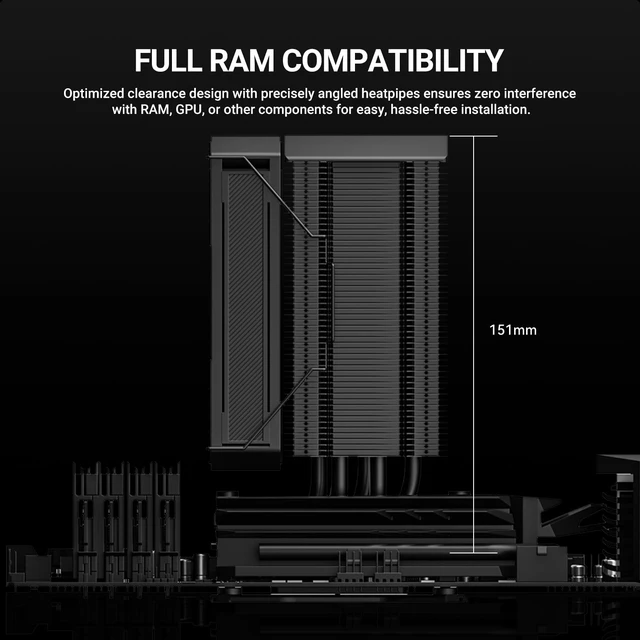 Alt view image 4 of 7 - IDCOOLING FROZN A510 Turbo CPU Air Cooler, Optimized for AM5/AM4, 240W TDP | Also Fits LGA1954/1851/1700/1200/115X, Five Ø6mm directtouch heatpipes, dualball bearing fan, max 3000RPM