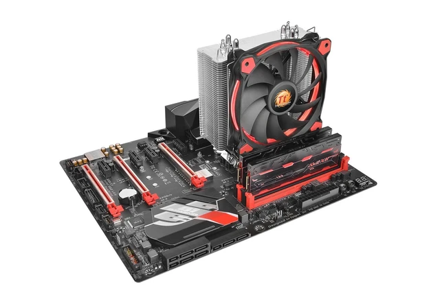 Alt view image 7 of 7 - Thermaltake RIING Silent 150W LGA1200 AM4 Ready Intel/AMD 120mm High Airflow LED Fan CPU Cooler, Red, CL-P022-AL12RE-A