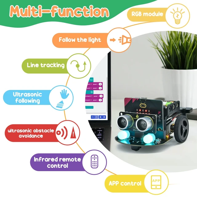 Alt view image 2 of 7 - KEYESTUDIO Microbit Robot Car Starter Kit Compatible with BBC Micro:bit V2 | DIY Programmable Robots Car Kit, STEM Educational Project, for Graphical Makecode and Python Coding Car(without Micro bit)