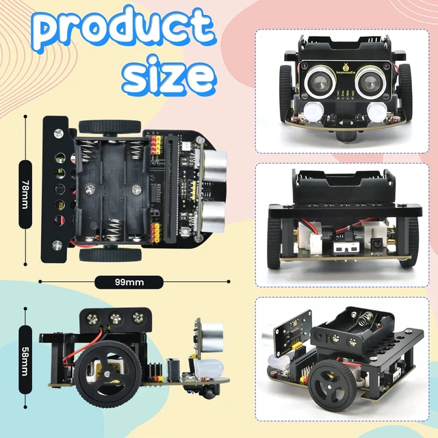 Alt view image 5 of 7 - KEYESTUDIO Microbit Robot Car Starter Kit Compatible with BBC Micro:bit V2 | DIY Programmable Robots Car Kit, STEM Educational Project, for Graphical Makecode and Python Coding Car(without Micro bit)