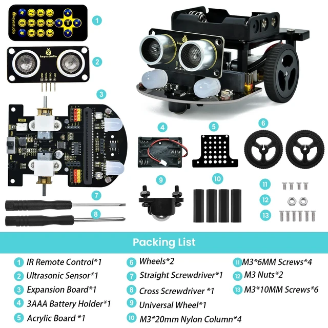 Alt view image 7 of 7 - KEYESTUDIO Microbit Robot Car Starter Kit Compatible with BBC Micro:bit V2 | DIY Programmable Robots Car Kit, STEM Educational Project, for Graphical Makecode and Python Coding Car(without Micro bit)