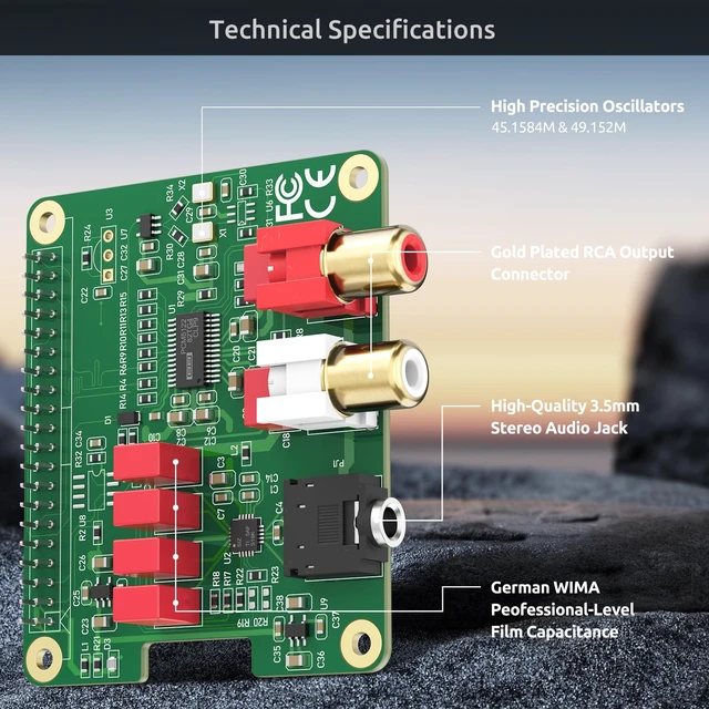 Alt view image 6 of 7 - InnoMaker HiFi DAC HAT for Raspberry Pi 5/4/3B+/Zero | PCM5122 384kHz/32bit DAC Audio Card Expansion Board | Dual Oscillators & DOP | RCA/3.5mm Output, 112dB SNR