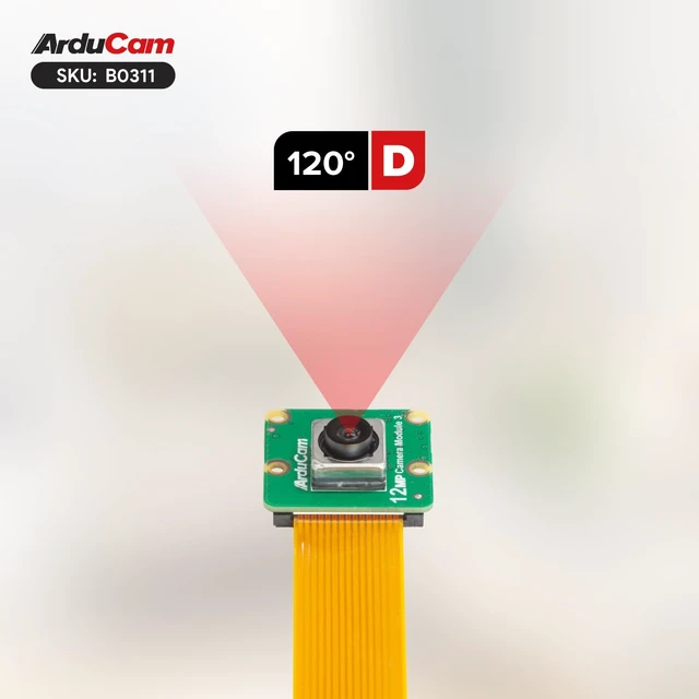 Alt view image 2 of 7 - Arducam for Raspberry Pi Camera Module 3 Wide, 120°(D) IMX708 Autofocus Pi Camera V3, 15cm 15-22 Pin FFC Cable