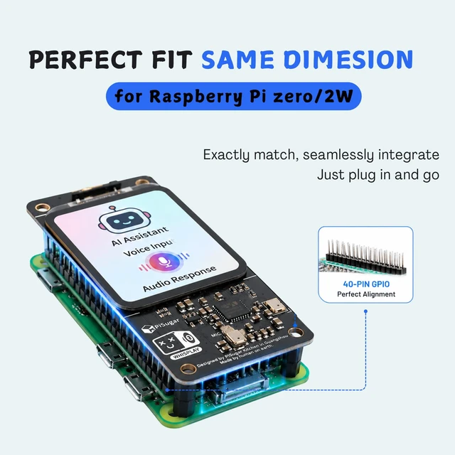 Alt view image 2 of 6 - PiSugar Whisplay HAT for Raspberry Pi Zero 2 W, Zero WH & Pi 5:1.69" LCD Display Screen, Audio Expansion Board with Dual Microphones, Speaker & Codec, Voice Assistant & Smart Speaker Projects