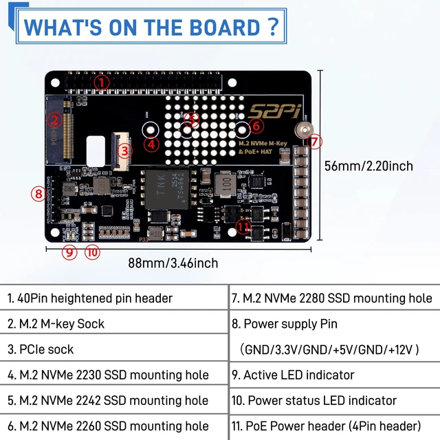 Alt view image 3 of 7 - GeeekPi P33 M.2 NVME M-Key PoE+ Hat with Official Pi 5 Active Cooler for Raspberry Pi 5, Support M.2 NVMe SSDs 2230/2242/2260/2280