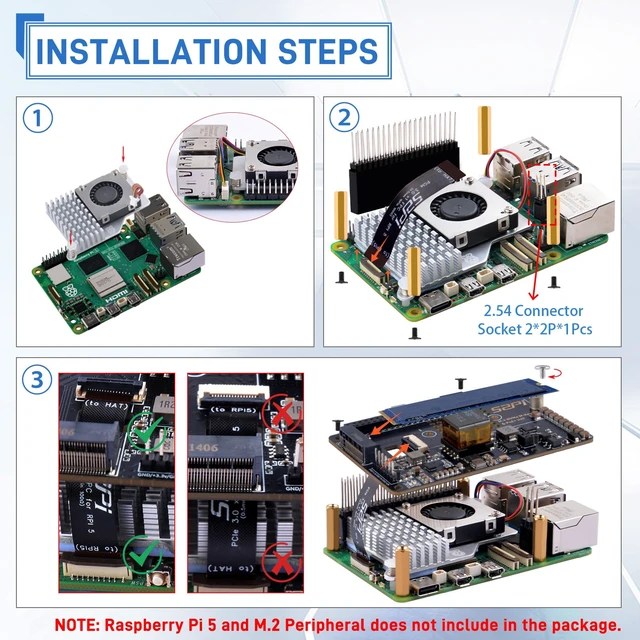 Alt view image 7 of 7 - GeeekPi P33 M.2 NVME M-Key PoE+ Hat with Official Pi 5 Active Cooler for Raspberry Pi 5, Support M.2 NVMe SSDs 2230/2242/2260/2280