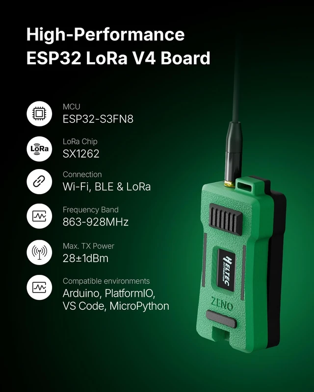 Alt view image 2 of 6 - Heltec V4 Meshtastic LoRa Device with GPS 3000mAh Battery, ESP32-S3 SX1262 | Pre-assembled, Meshtastic Meshcore Compatible, L76K GNSS module, LoRa/WiFi/Bluetooth Connection, 28dBm 2MB PSRAM 16MB Flash