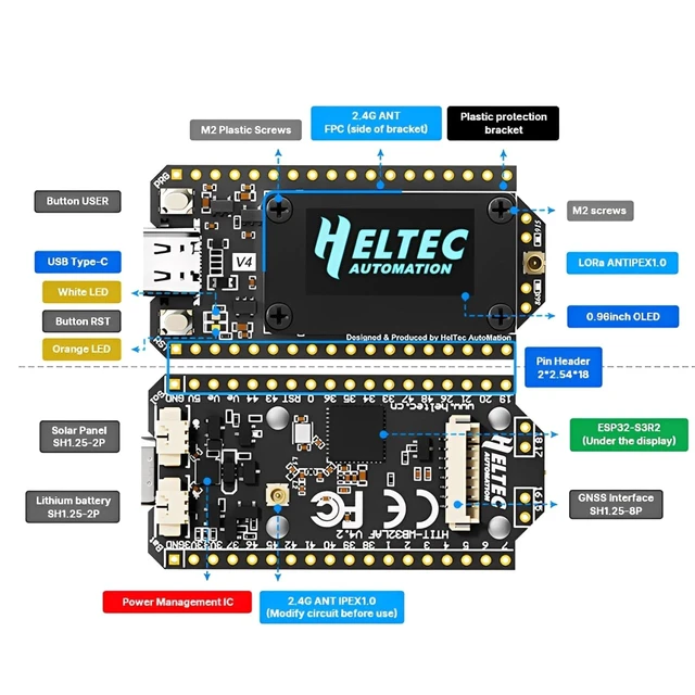 Alt view image 2 of 7 - ESP32 LoRa V4 Development Board,Upgraded 863-928 MHz 16MB Flash ESP32-S3 SX1262 LoRa Module WiFi Bluetooth,Supports GPS,Solar for IOT Meshtastic Arduin0, 2-Pack