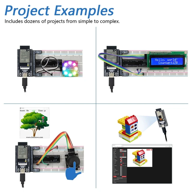 Alt view image 4 of 7 - Freenove ESP32 Kit ESP32 Camera Board Ultimate Starter Kit | 240 MHz 32-bit Dual-core, Onboard Camera WiFi+BT, Python C Java Code, 795-Page Tutorial, 122 Projects, 240 Items