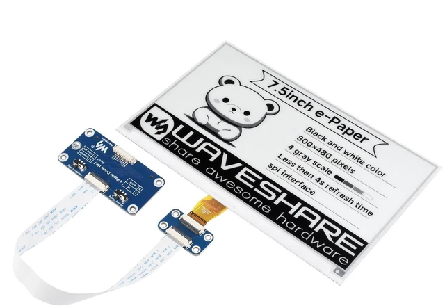 Main image of Waveshare 7.5inch E-Ink Display HAT for Raspberry Pi 800×480 Resolution with Embedded Controller Communicating via SPI interface Supports Raspberry Pi Series Boards and Jetson Nano
