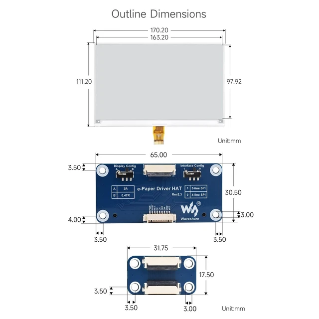 Alt view image 7 of 7 - Waveshare 7.5inch E-Ink Display HAT for Raspberry Pi 800×480 Resolution with Embedded Controller Communicating via SPI interface Supports Raspberry Pi Series Boards and Jetson Nano