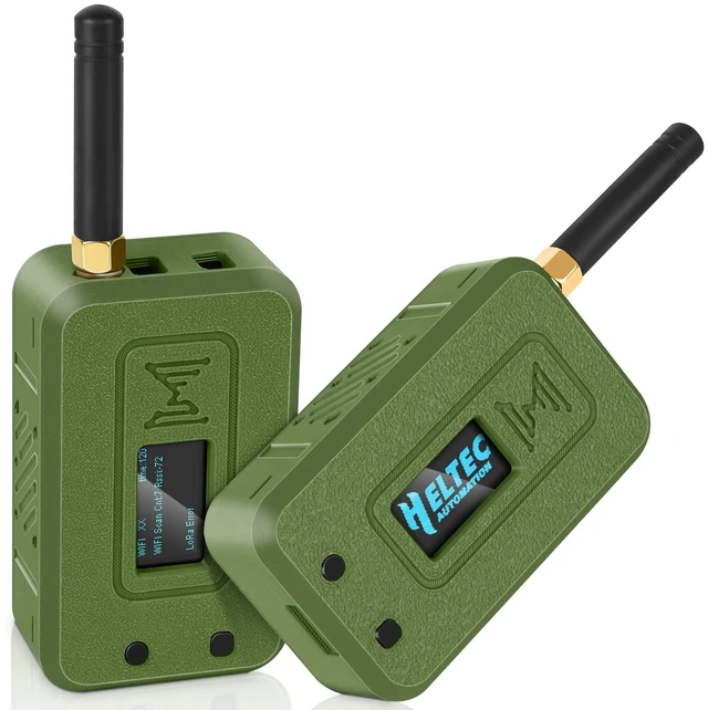 Main image of Meshnology 2 Set ESP32 LoRa V3 Module Board with 915 MHz Antenna + 3000mAh Battery + Case - WiFi Blue Tooth SX1262 CP2102 0.96 OLED Display Type C for Ar duino Meshtastic IoT (N35, Green)