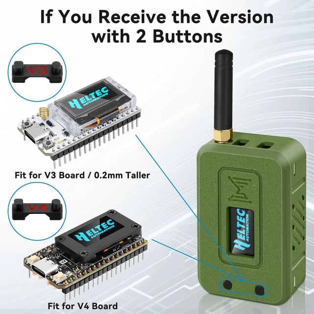 Alt view image 3 of 7 - Meshnology 2 Set ESP32 LoRa V3 Module Board with 915 MHz Antenna + 3000mAh Battery + Case - WiFi Blue Tooth SX1262 CP2102 0.96 OLED Display Type C for Ar duino Meshtastic IoT (N35, Green)