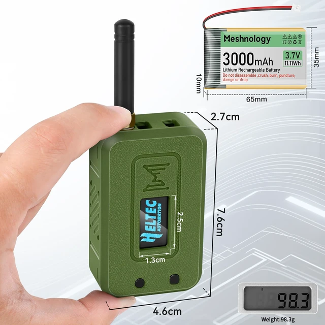Alt view image 4 of 7 - Meshnology 2 Set ESP32 LoRa V3 Module Board with 915 MHz Antenna + 3000mAh Battery + Case - WiFi Blue Tooth SX1262 CP2102 0.96 OLED Display Type C for Ar duino Meshtastic IoT (N35, Green)